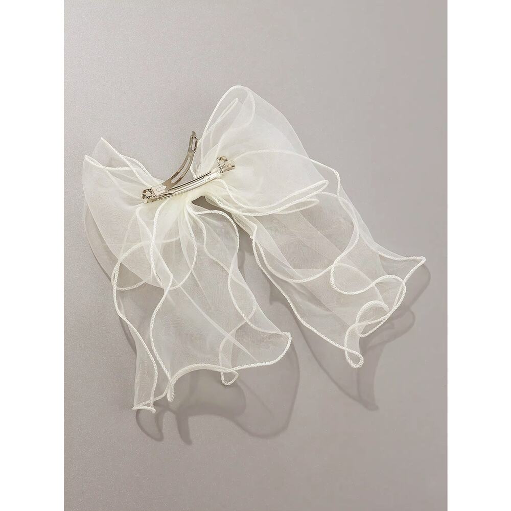 Cream White Chiffon Hair Bow Clips Imported from Japan - Picture 4 of 5